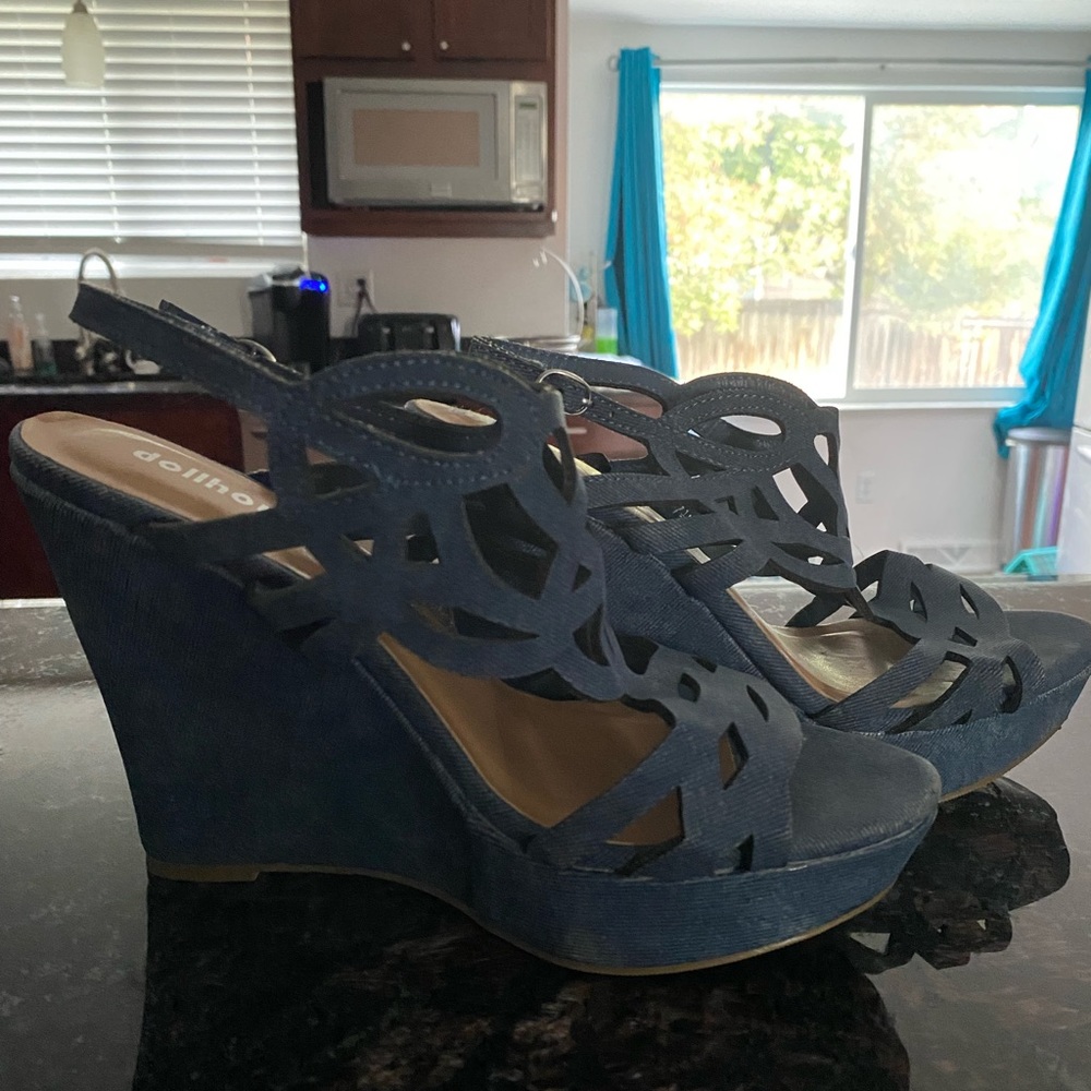Dollhouse denim wedges